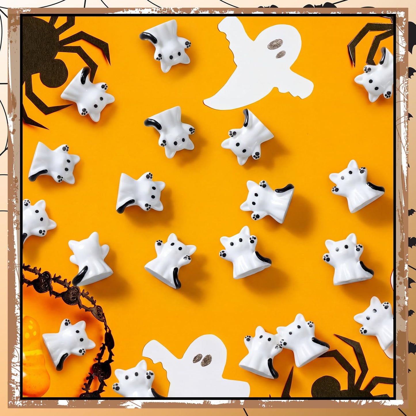 Lineshading 50 Pcs Halloween Mini Cat Ghost Figurines Decor Bulk Cute Ghost Cat Desk Statues 0.98 Inch Cartoon Spooky Figurines for Party Favors Desktop Halloween Decorations Display Ornaments