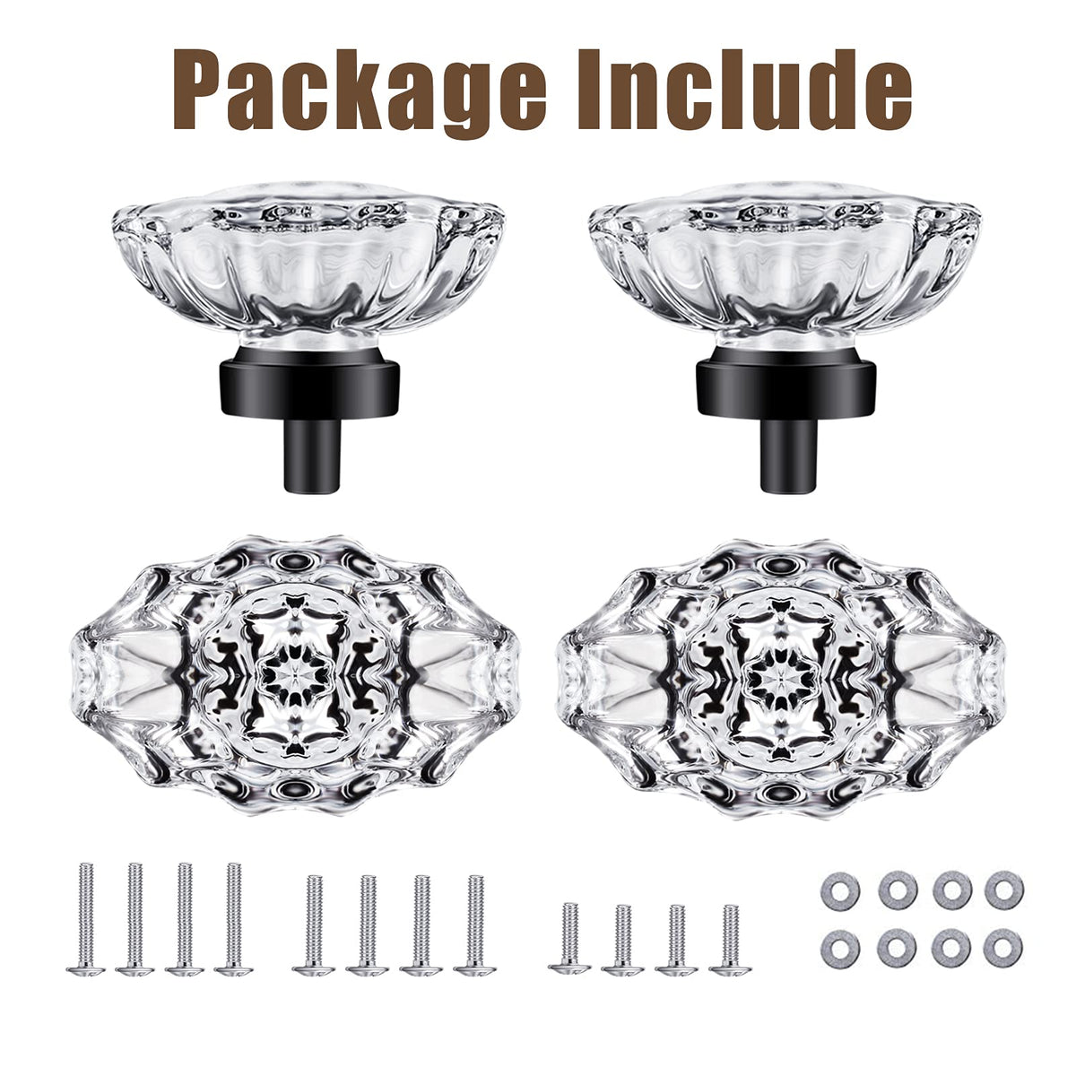 SHINY HANDLES Glass Crystal knobs for Dresser Drawers Cabinet,Crystal Knobs Drawer Knobs Vintage 4 Pack,Matte Black (45×35mm,Oval)
