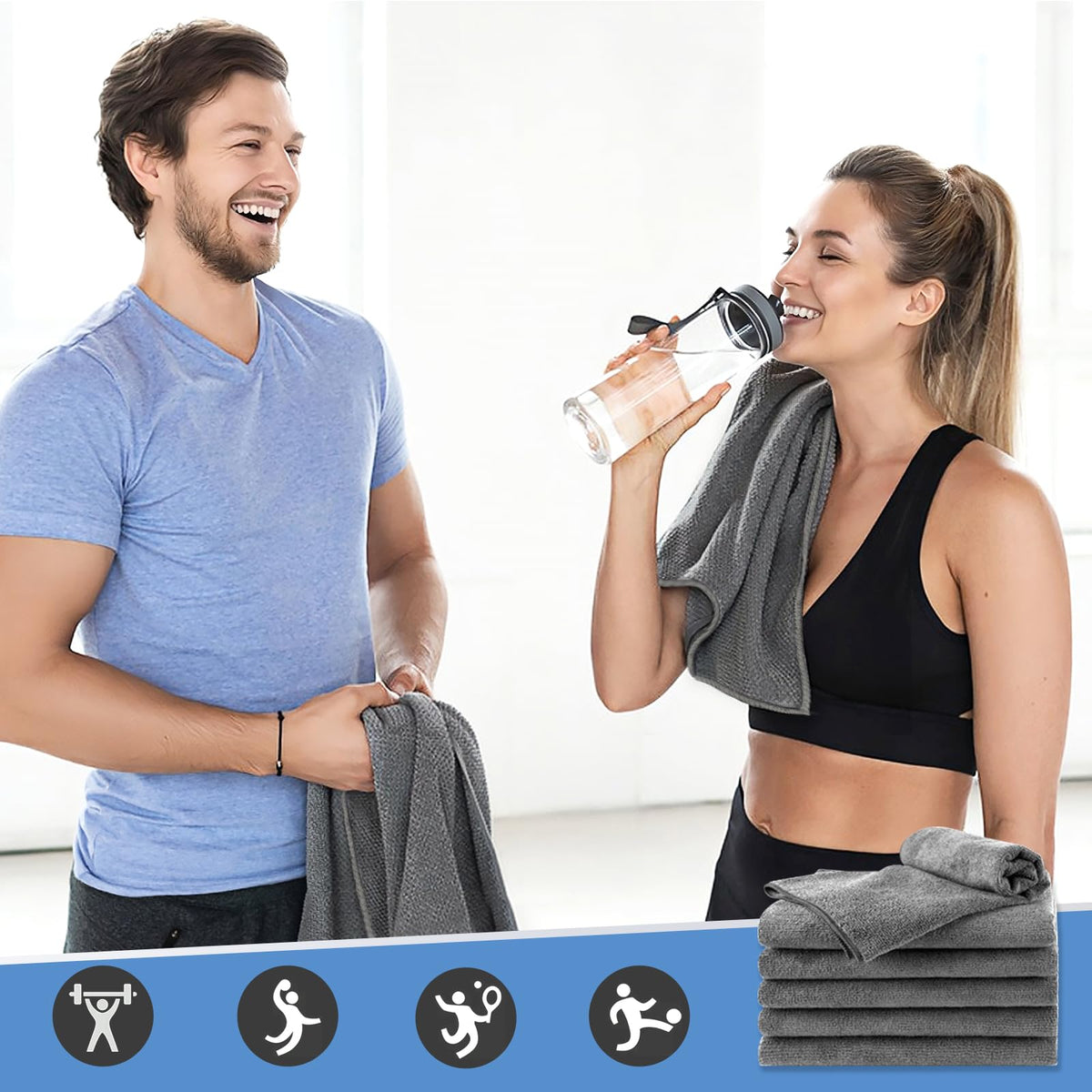 UNIMADE 24 Pack Gym Towels Set - Highly Absorbent and Quick Drying Microfiber Salon Towels, Premium Hand Cloths for Bathroom, Gym, Shower, Hotel, and Spa - 16x27 inch (Grey)