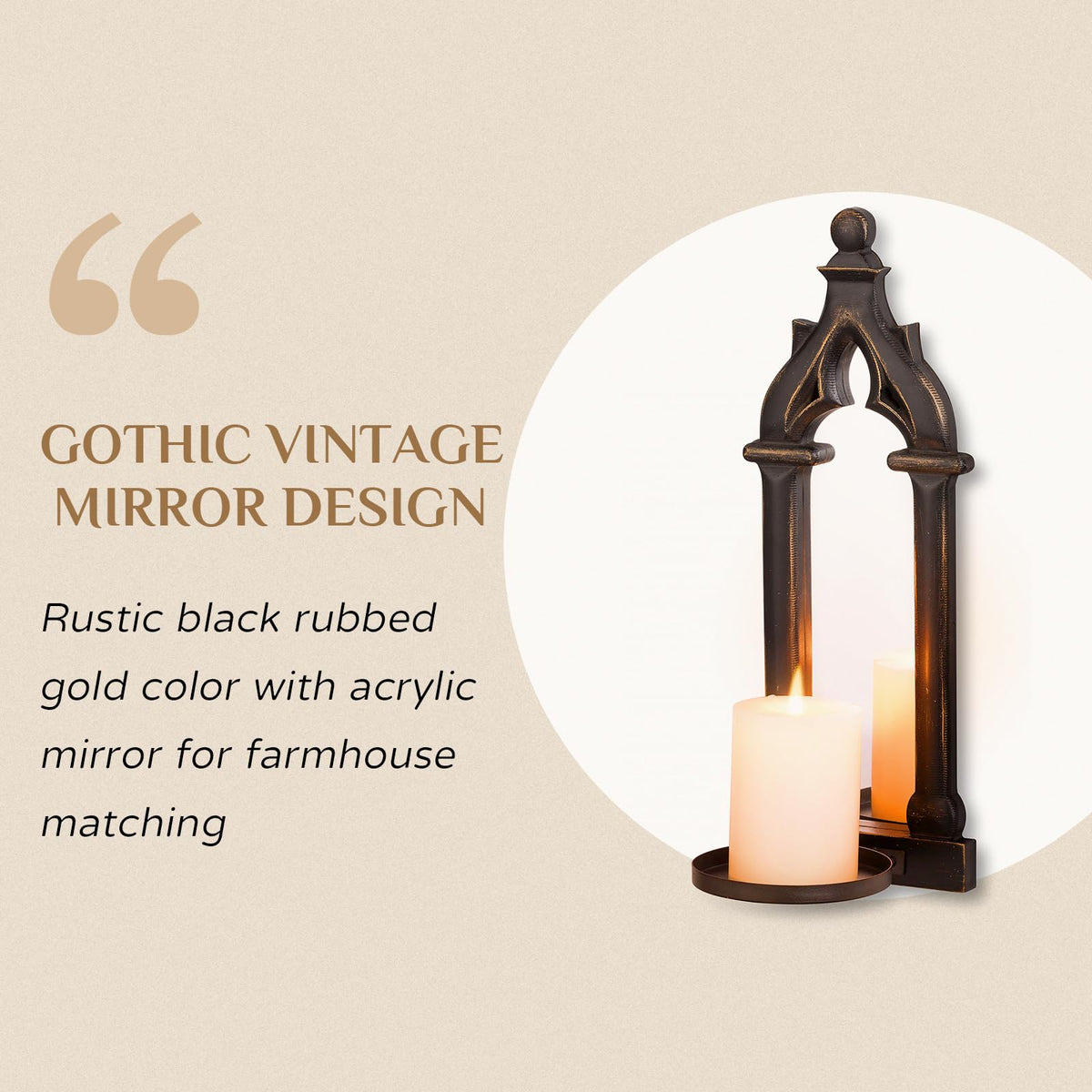 Walasis Black Candle Sconces Gothic Wall Decor - Wood Rustic Farmhouse Wall Candle Holder Set of 2 for Livingroom Fireplace - Black Dark Mirror Candle Sconces for Halloween Art Decorations