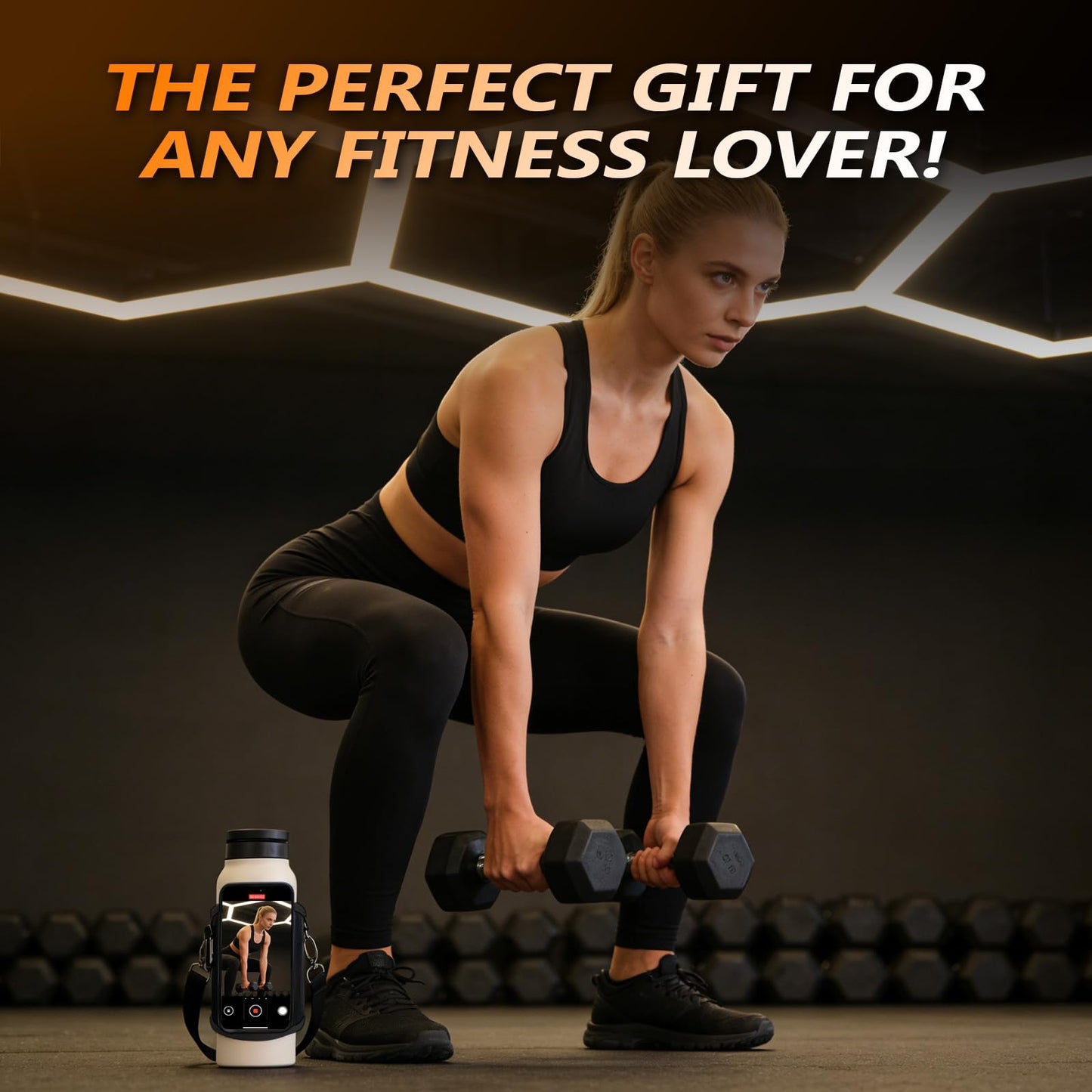 CNAIDUNR Magnetic Gym Water Bottle Bag(Max 32OZ) & Holder with Magnetic Phone Pocket, Keys & Bluetooth Earphone Storage, Gym Accessories Organizer with Card & Cash Pocket (Black)