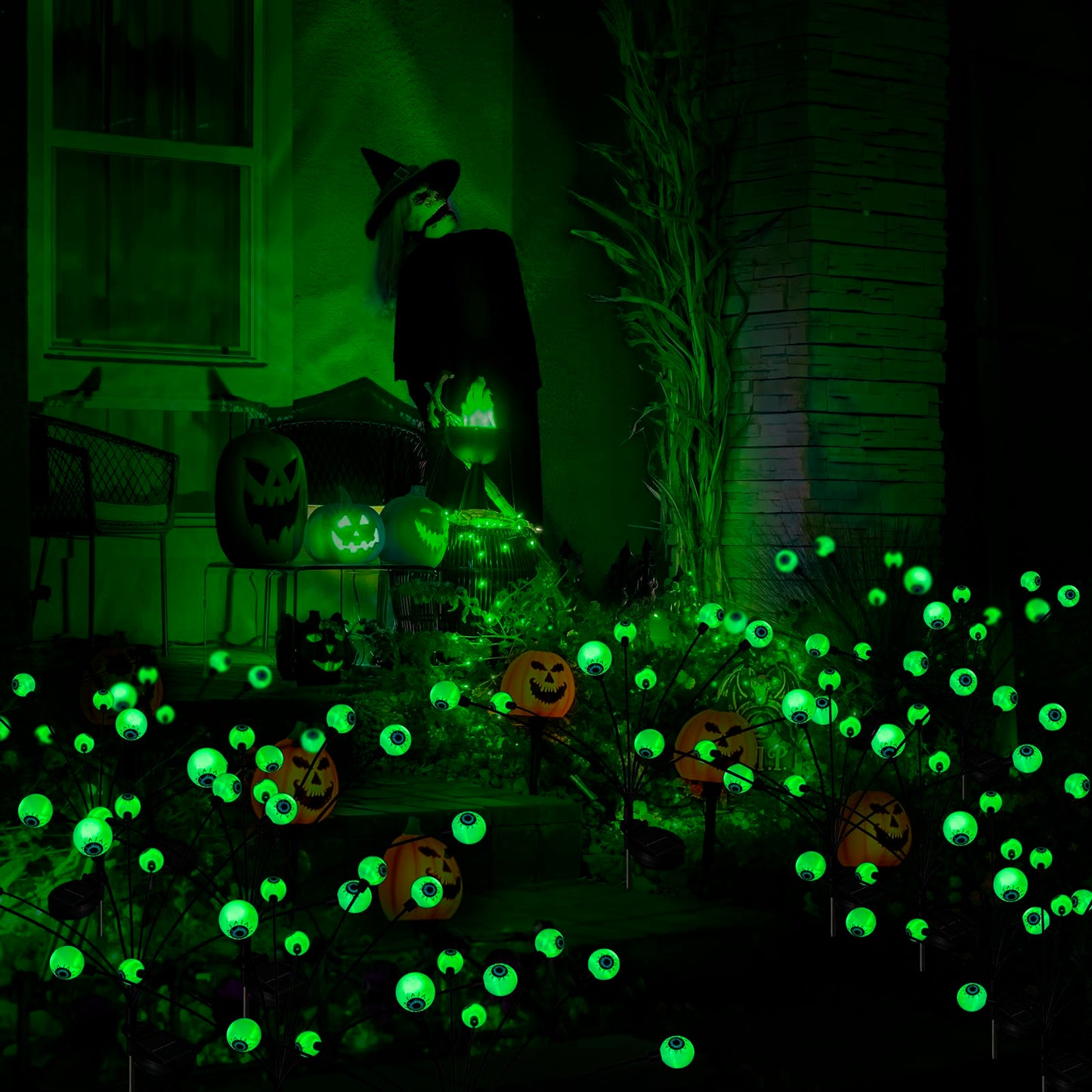 Flumy Halloween Decorations Outdoor, 2 Pack 16LED Solar Eyeball Lights, Scary Decor Lights Waterproof, for Backyard Landscape Lawn Solar Lightning, Garden Pathway Halloween Party Yard Patio