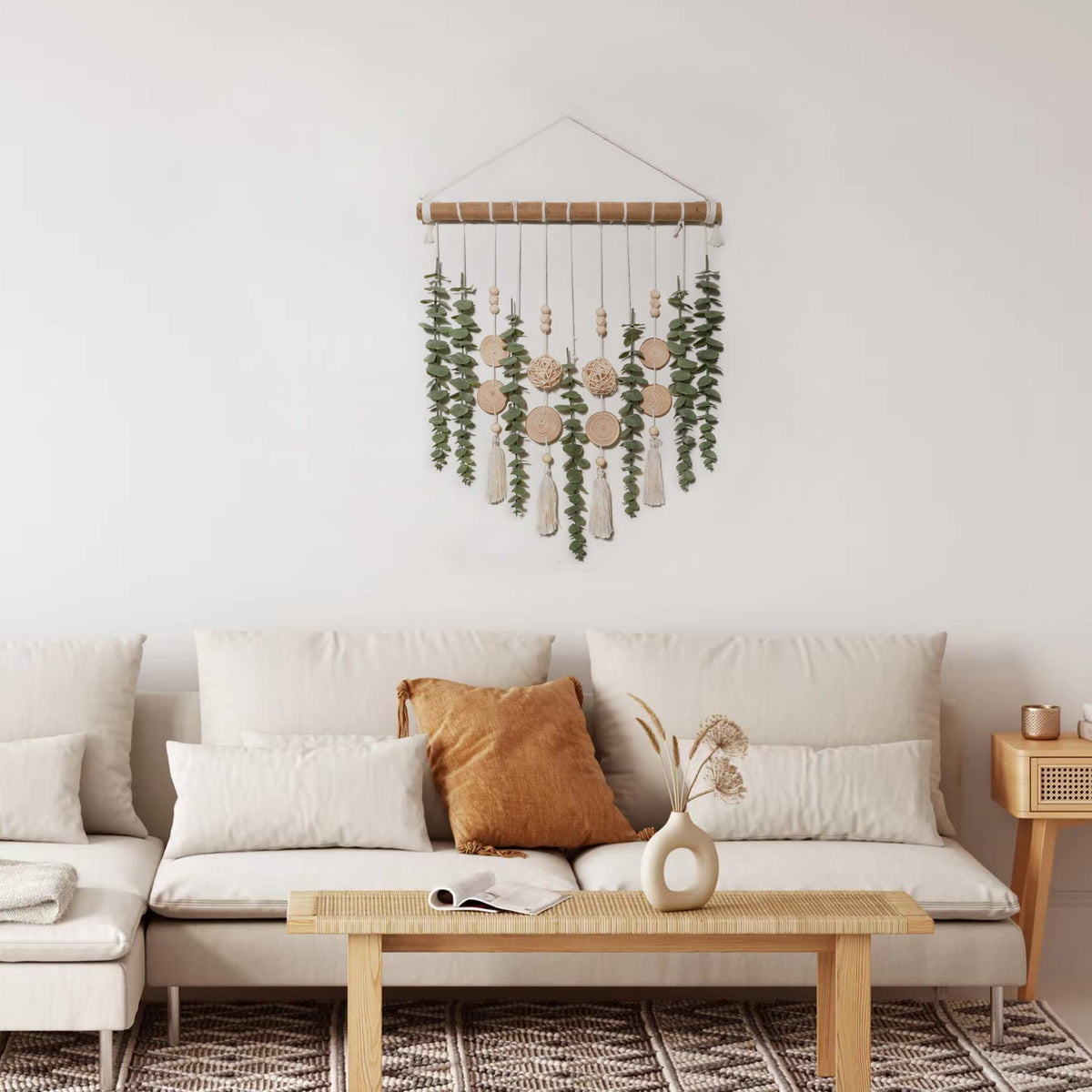 Artificial Eucalyptus Wall Decor, Rustic Farmhouse Boho Forest Greenery Wall Hanging with Wooden Head, Sage Green Bathroom Accessories,home decor for Bathroom Bedroom Dining Room Office Nursery