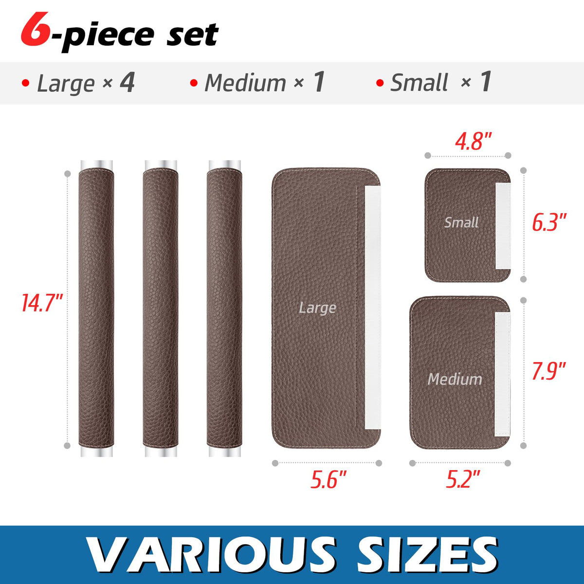 Rikzor Refrigerator Handle Covers, 6 PCS, Adjustable Appliance Handle Covers, Keep Your Kitchen Clean, Microwave Oven Stove Dishwasher Handle Protector, Non Slip Fridge Handle Cover (Dark Brown)