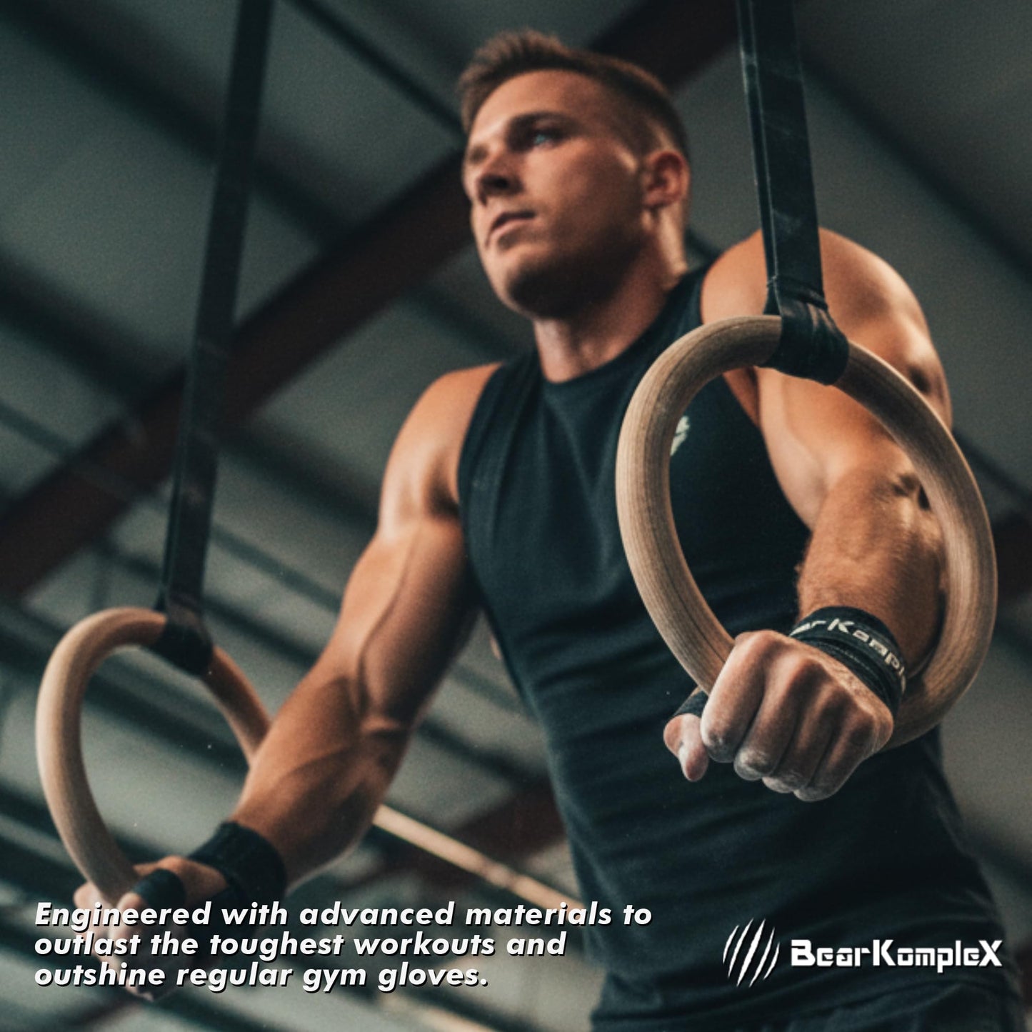 Bear KompleX - Premium Hand Grips for Fitness & Gymnastics, No-Slip Pull Up Grips for Weight Lifting, Strength Training, and Bar Work, Palm Protection with Padded Wrists, Carbon No-Hole Design - Large