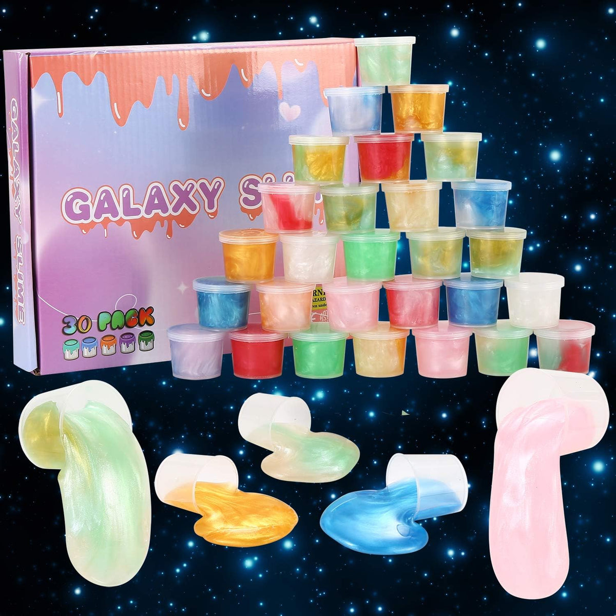 Galaxy Slime Party Favors 30 Pack, Stretchy, Non-Sticky, Non-Mess Party Favors Fidget Toy for Girls and Boys Christmas Stocking Stuffers - Valentine Kids Slime, Classroom Reward