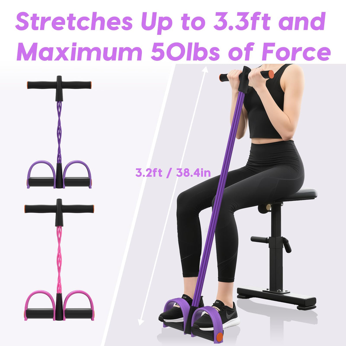 Pedal Resistance Band with Handle, 6-Tube Elastic Foot Pedal Resistance Band, Natural Rubber Ankle Puller Sit-up Exercise, Multifunction Fitness Band for Abdomen, Waist, Arm, Leg Stretching Training