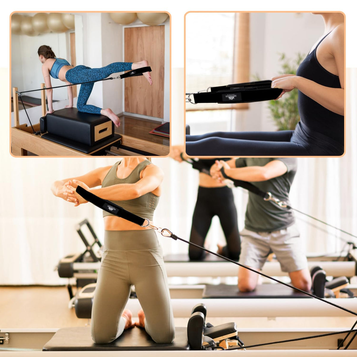 Lights Mountain Durable Pilates Double Loop D-Ring Straps - Padded Handles for Reformer, Yoga & Home Gym Workouts (black M)