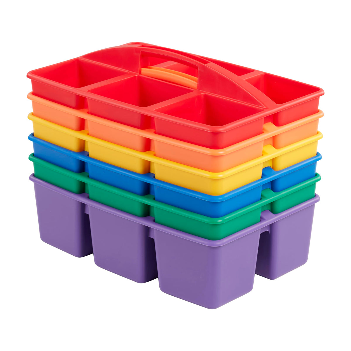 ECR4Kids 6-Compartment Large Plastic Caddy, Multipurpose Organization, Primary, 6-Pack