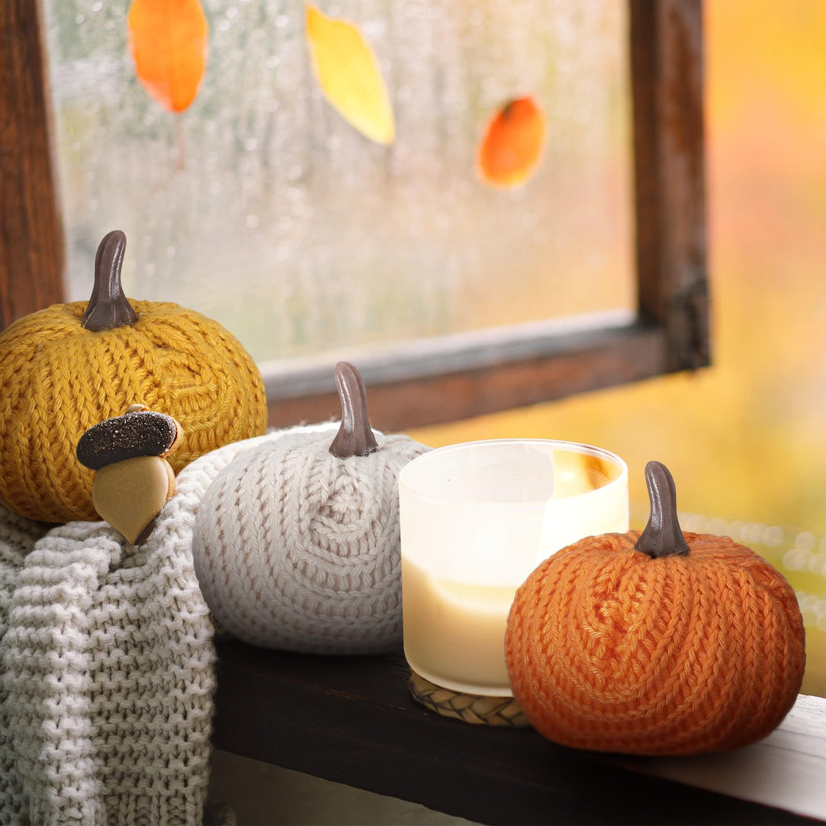 12 Pcs Mini Knit Pumpkins Fall Pumpkin Ornaments Thanksgiving Small Fall Crochet Ornaments Decorative for Autumn Rustic Farmhouse Harvest Decoration (Mini Autumn Set)