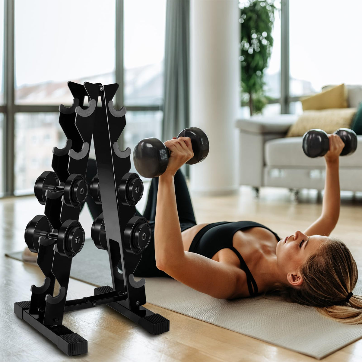 5 Tier Dumbbell Rack, Weight Rack for Home Gym - 260 LBS Capacity - Steel A-Frame Dumbbells Storage Space Saving Folds Up Design (No Dumbbells Rack Only)
