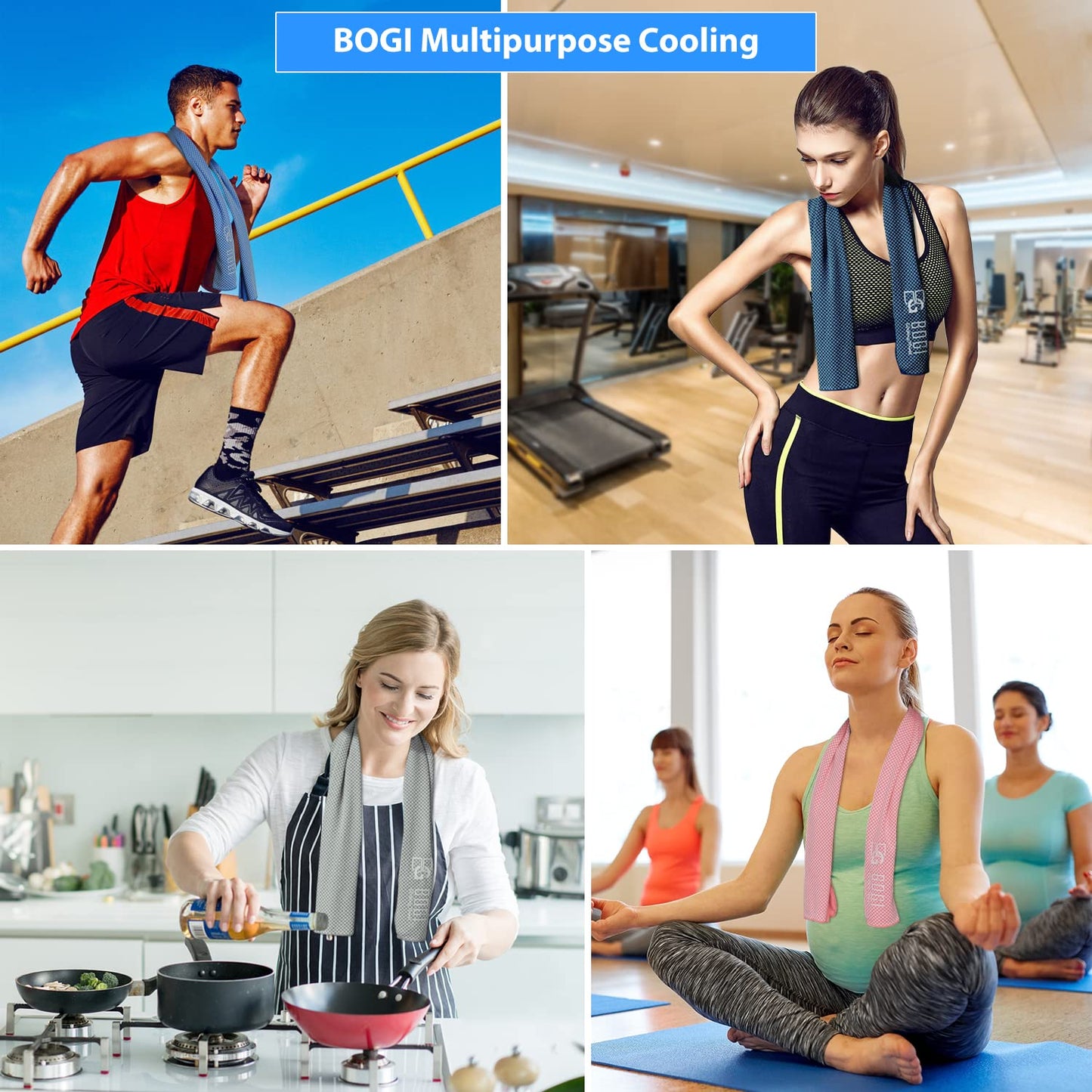 BOGI Cooling Towel 2 Pack, Cooling Towels for Neck and Face, 40"x12" Ice Towel for Instant Cooling Soft Breathable Chilly Towel for Yoga Golf Gym Camping Running Workout & More Activities (NBlue2)