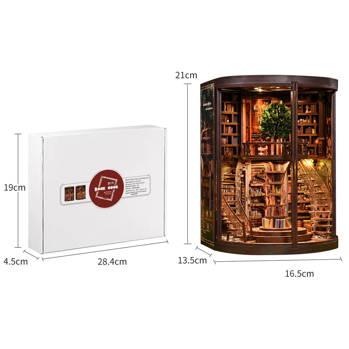 DIY Book Nook Kit with LED Light, Miniature Dollhouse, 3D Wooden Puzzle, Bookshelf Insert Decor Craft Gift (Wisdom Rings Book Repository)