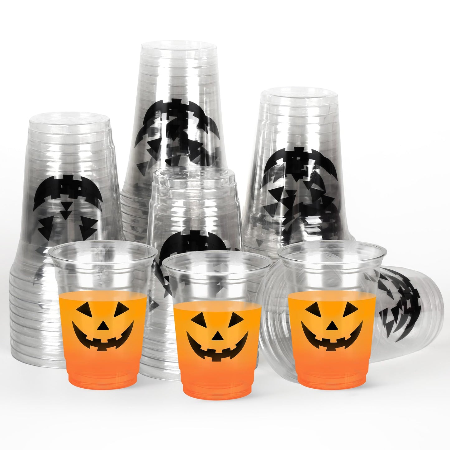 Pumpkin Face Plastic Cups Halloween Scary Disposable Party Cup Jack O Lantern 12oz Clear Cups for Candy Beverage Snacks October Trick or Treat Party Supplies (50)