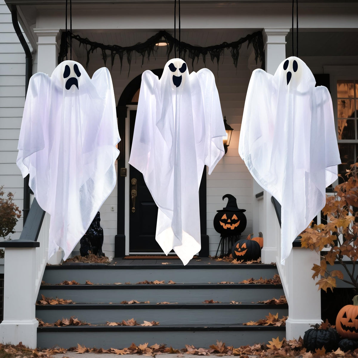 JOYIN 3 PCS Halloween Party Decorations 27.5" Hanging Ghosts, Cute Flying Ghosts for Front Yard Patio Lawn Garden Party Décor and Holiday Decorations
