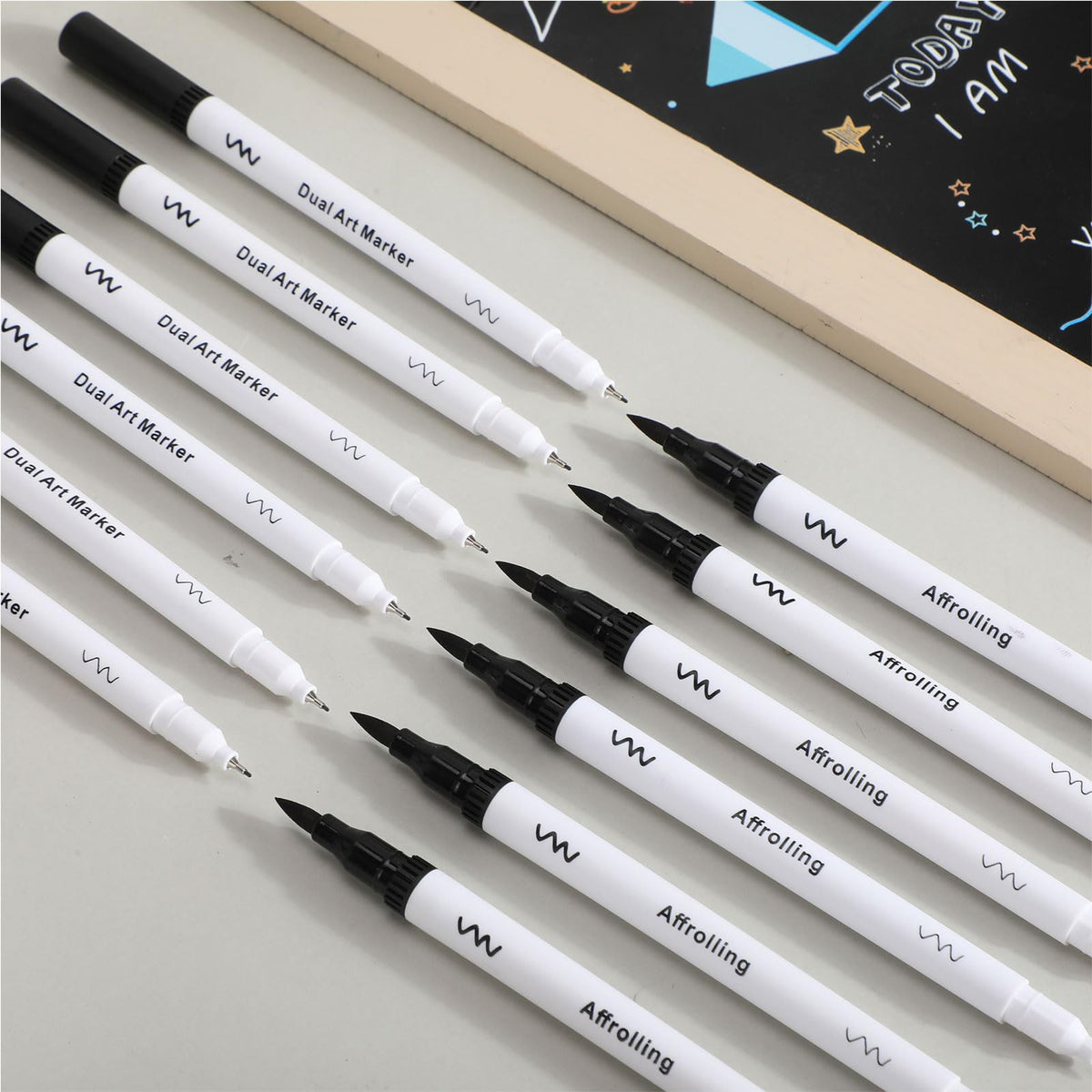 Affrolling 50 Pcs Black Drawing Pens Bulk Dual Brush Fineliners Pens Felt Tip Markers for Art Drawing Sketching