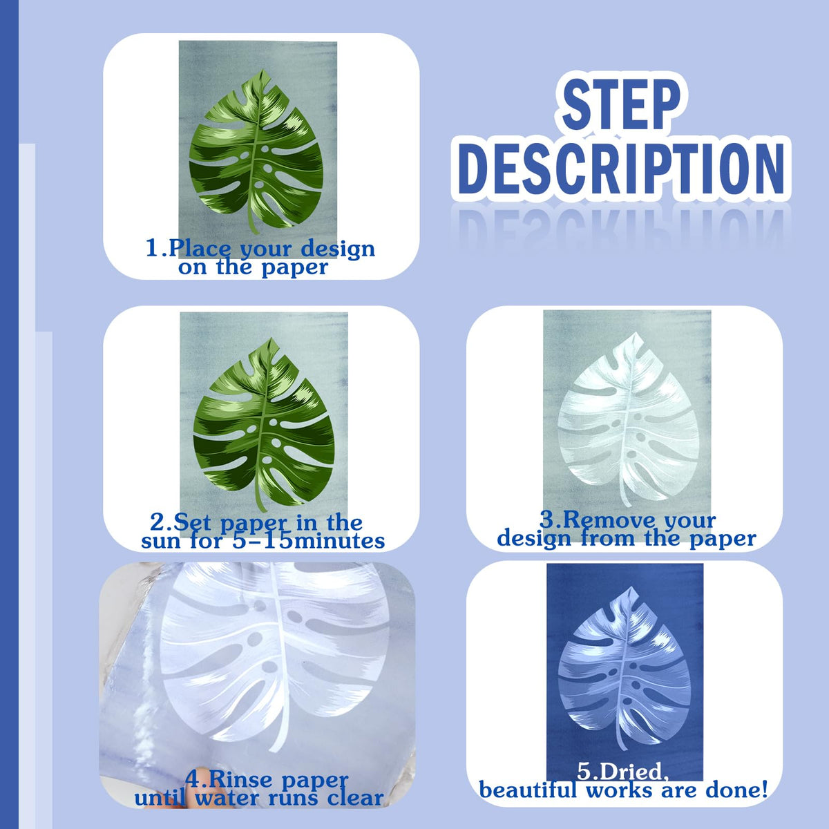 240 Sheets Cyanotype Paper Sun Print Kit A4 A5 A6 Solar Drawing Paper High Sensitive Nature Solar Activated Drawing Tool for Arts DIY Crafts Project, 5.8 x 8.3, 5.8 x 4.1, 8.3 x 11.7, 4 x 4 Inch