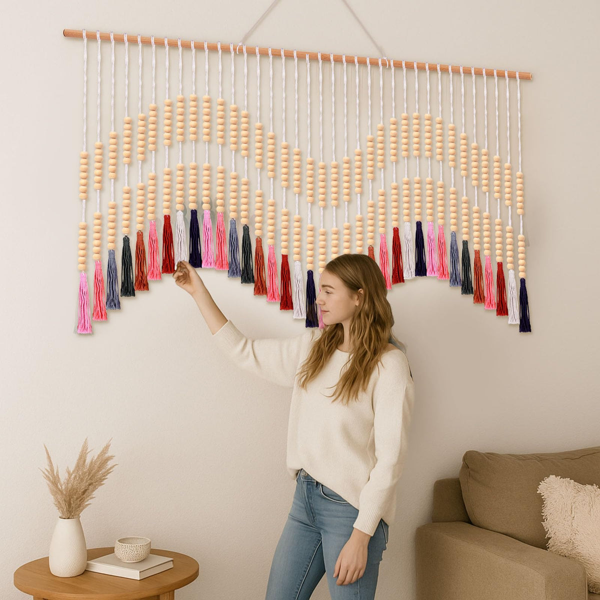 Tiamon Boho Wall Decor - 59'' W x 42'' L Macrame Wall Hanging Large Tapestry Art for Bathroom Farmhouse Bedroom Living Room Nursery Classroom Bohemian Natural Modern Rustic Style Decoration