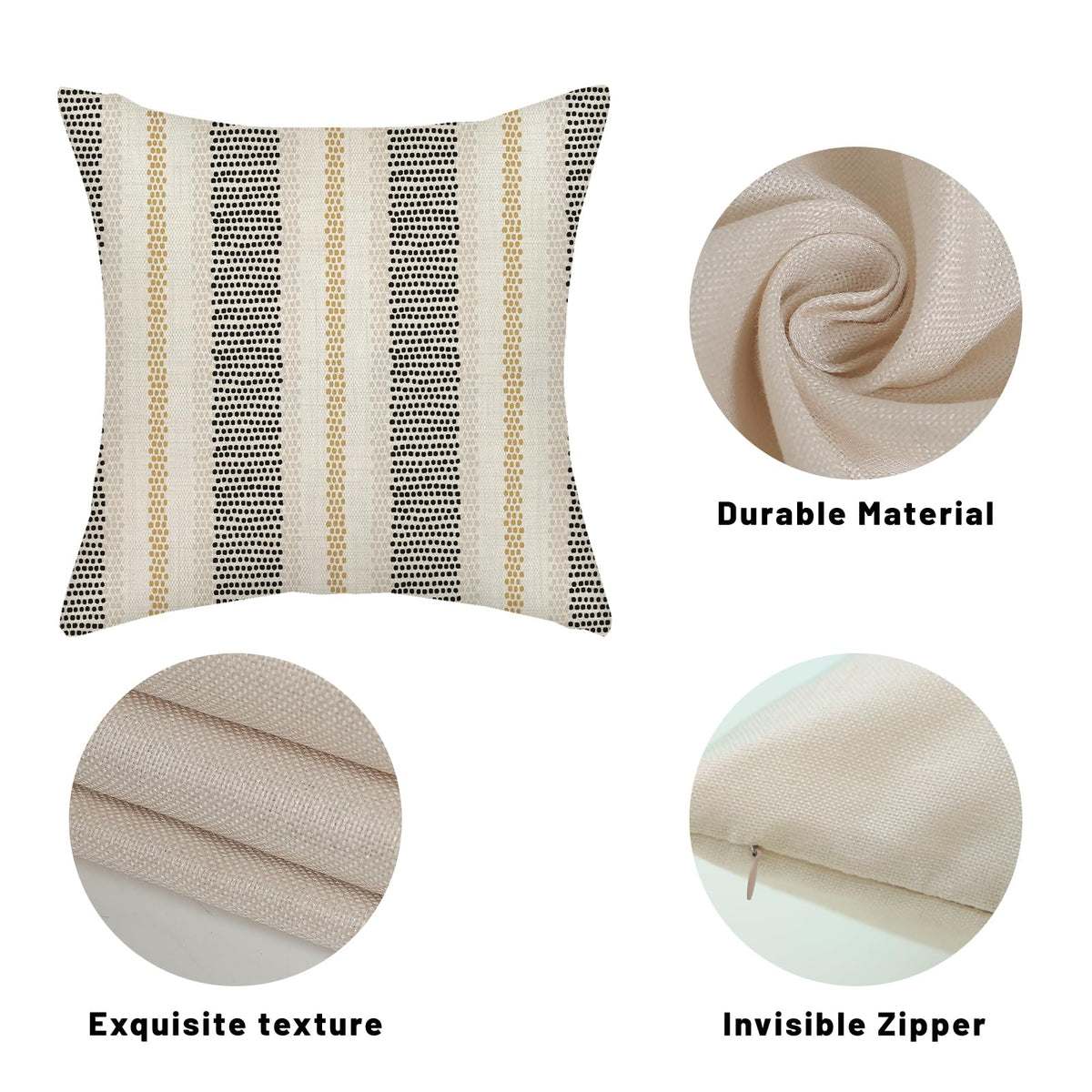 DAFENA Black Pillow Covers 18x18 Inch 2 Pcs Boho Mustard Yellow Polka Dots Striped Decor Throw Pillows Modern Geometric Outdoor Farmhouse Decoration Pillowcase Linen Cushion Cover for Couch Sofa