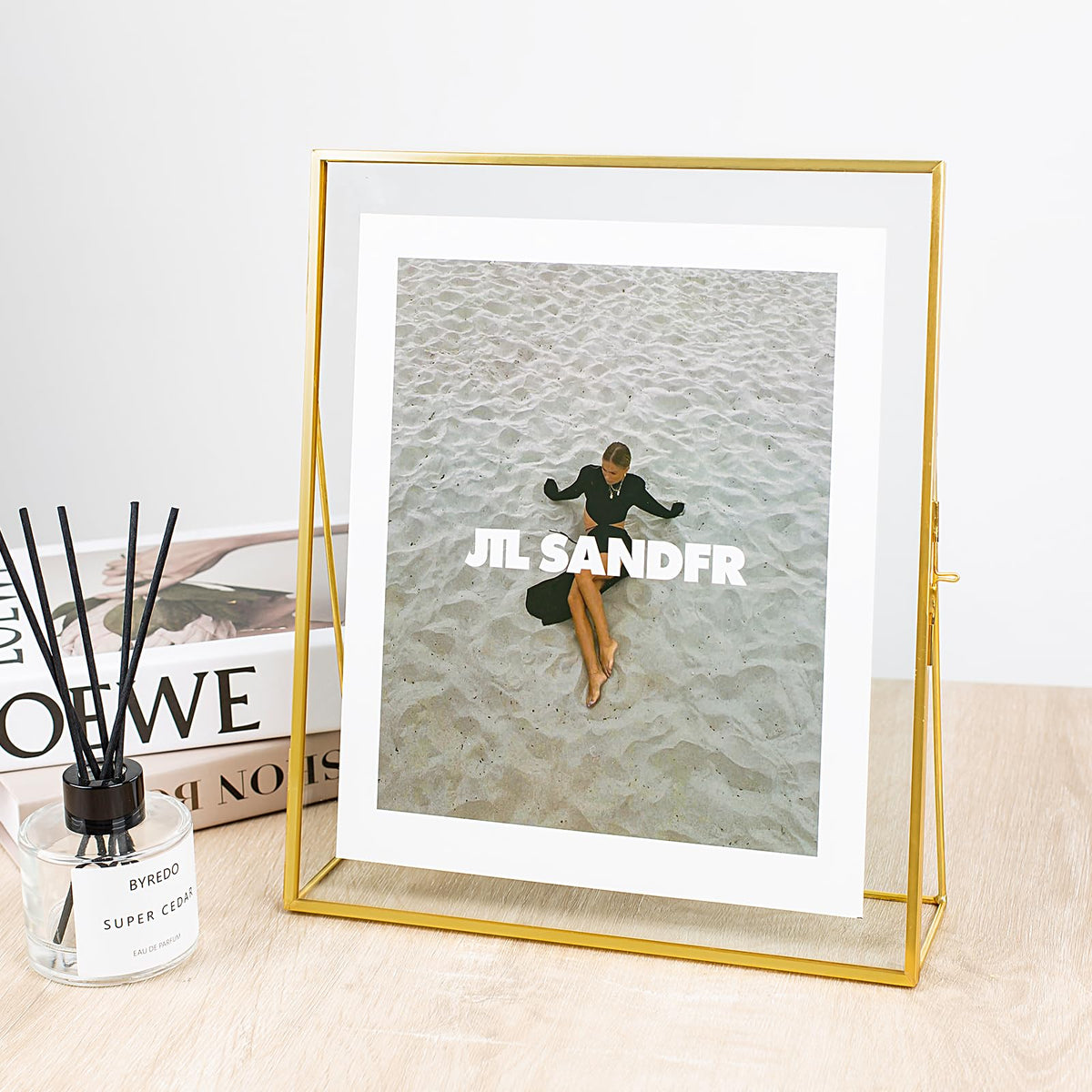 Jajamy Gold Floating Picture Frame Set of 2, 10"x12" Glass Pressed Flower Picture Frames, Tabletop Standing Glass Floating Frame for 8x10 Photo Display
