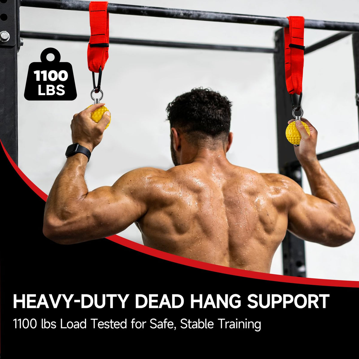 FitBeast Pull Up Ball Grips & Finger Straps Set โ Grip Balls for Dead Hangs, Pull Ups, Climbing & Home Gym Training (Red)