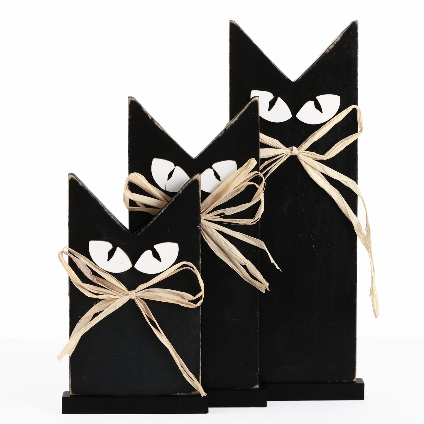 HH Family Halloween Table Decorations Black Cat Rustic Wooden Party Decor for Tabletop Shelf or Mantel (3 Black Cats)