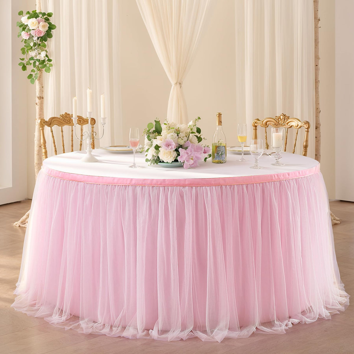 Suppromo 6ft Pink Tulle Table Skirt Baby Shower Tablecloth for Rectangle Tables or Round Tables Pink Ruffle Tutu Table Skirts Desk Skirt for Princess Girls Birthday Party Cake Dessert Decorations