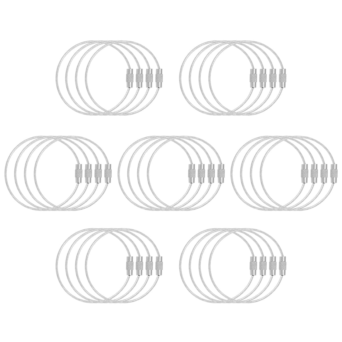 DFTOA-30 Pack 6 inch Extendable Wire Keychain Cable/Luggage Tags/Loops Holder/ID Tag Keeper, Silver Cable Key Ring
