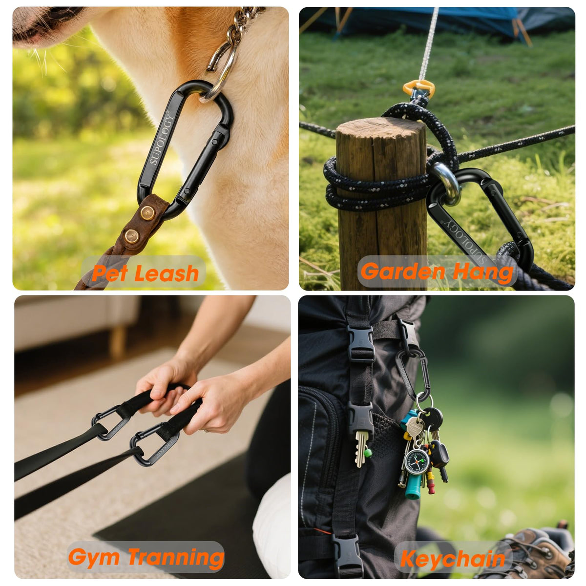 Carabiner Clips, 900 LBS 2.5" Iron Heavy Duty Caribeaners for Hammocks, Camping Accessories, Hiking and Gym, D Shaped Spring Hook Small Carabiners for Dog Leash, Key Ring (20PCS)