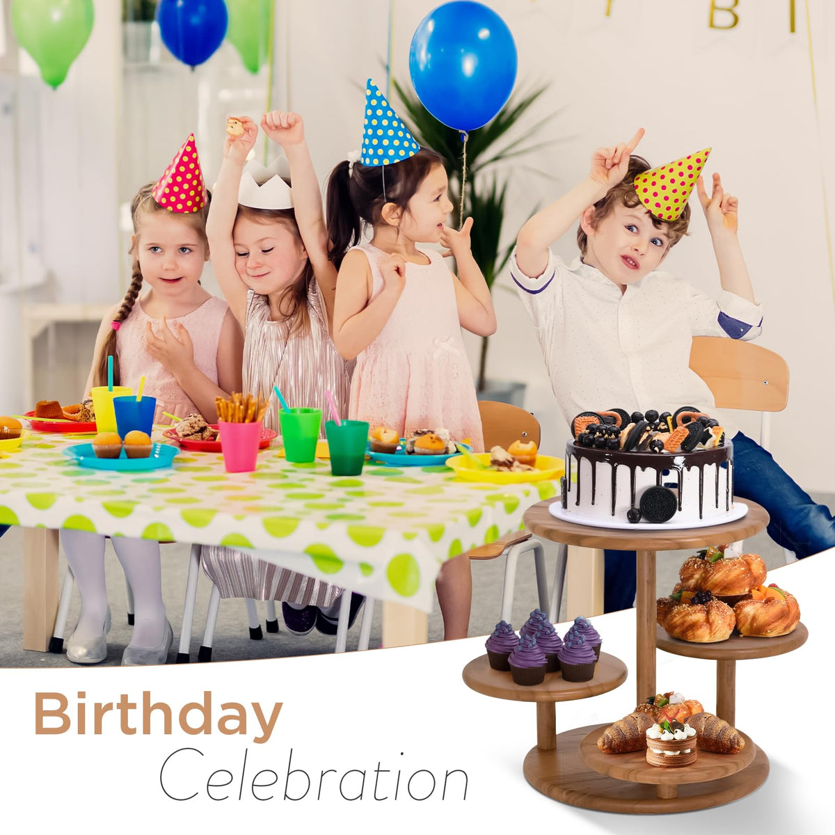4 Tier Cupcake Stand, Cupcake Tower Stand 50 Cupcakes, Coasters Set of 4 Free, Halloween Cupcake Stand, Wooden Dessert Display for Birthday, Perfect for Tiered Cake Stand Enthusiasts