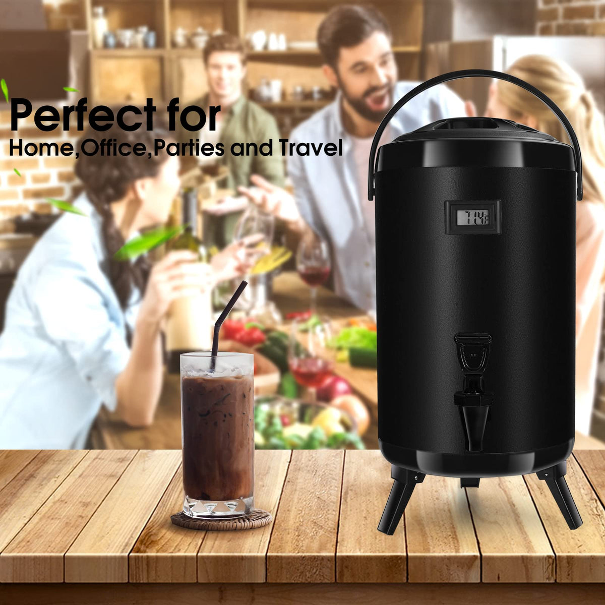 VorChef Hot Beverage Dispenser, Stainless Steel Insulated Beverage Dispenser Cold and Hot Drink dispenser with Thermometer–3.2-Gallons 12 Liters Water Dispenser with Spigot for Tea & Coffee, Water