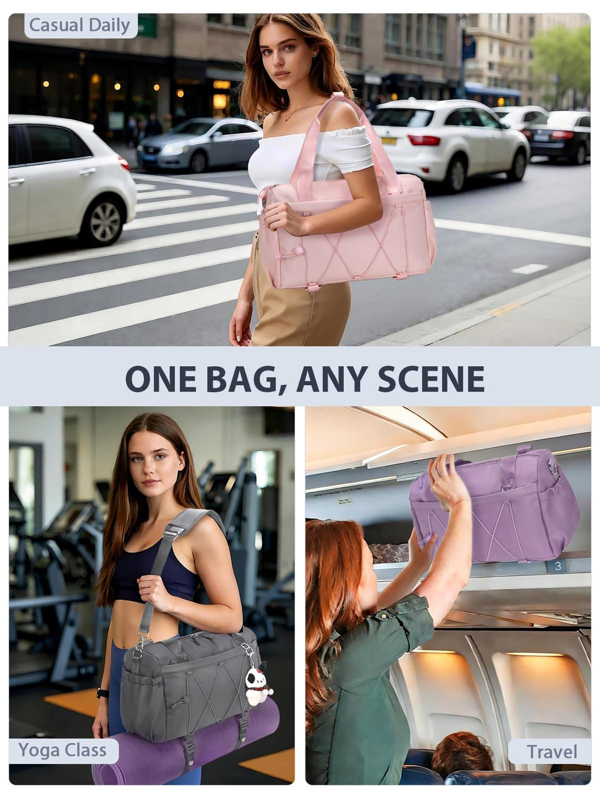 Small Gym Bag for Women with Yoga Mat Holder and Wet Compartment, Mini Gym Duffle Bag Yoga Bag with Water Bottle Pocket for Workout Travel, Pink