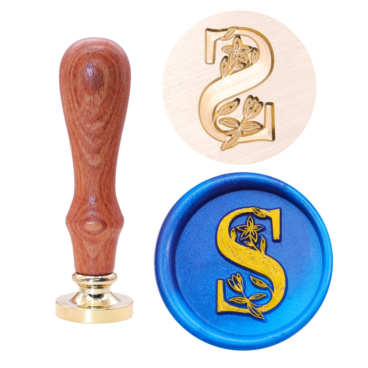 SWANGSA Initial Alphabet S Wax Seal Stamp Kit, Elegant Botanical Flower Floral Letter Sealing Stamp with 200pcs Sealing Wax Beads Kit (S)