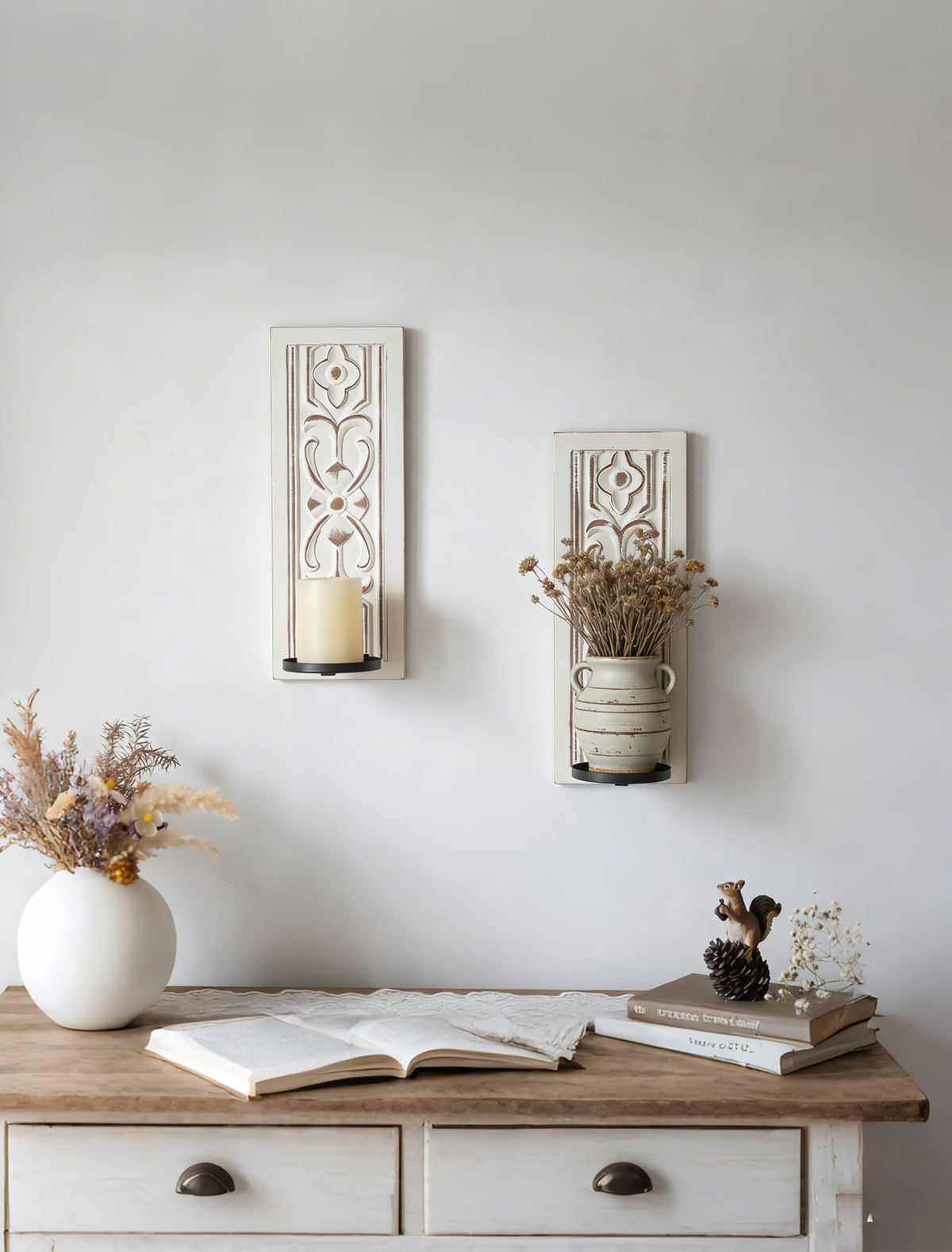 Walasis Rustic Farmhouse Candle Sconces Wall Decor Set of 2