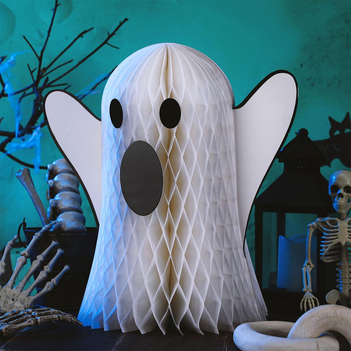Bencailor 3 Pcs Ghost Table Decorations Christmas Honeycomb Decorations Ghost Table Centerpiece Halloween Christmas Party Decoration Topper for Party Home Room Desk Decor(White)