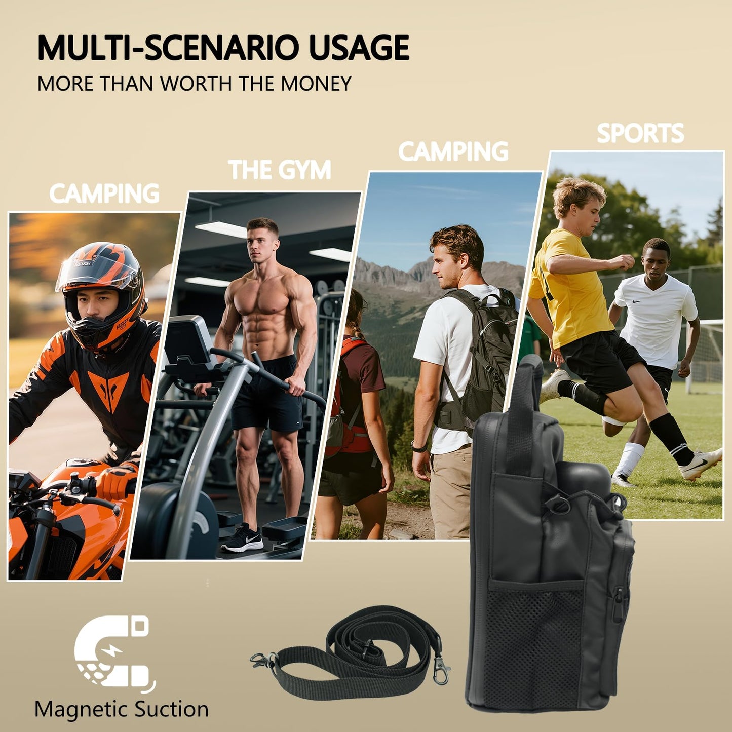 JMIAOCC Magnetic Gym Bag for Men & Women - Adjustable Strap,Small Gym Bag,Magnetic Large Water Bottle Holder - Ideal for Fitness, Travel & Sports