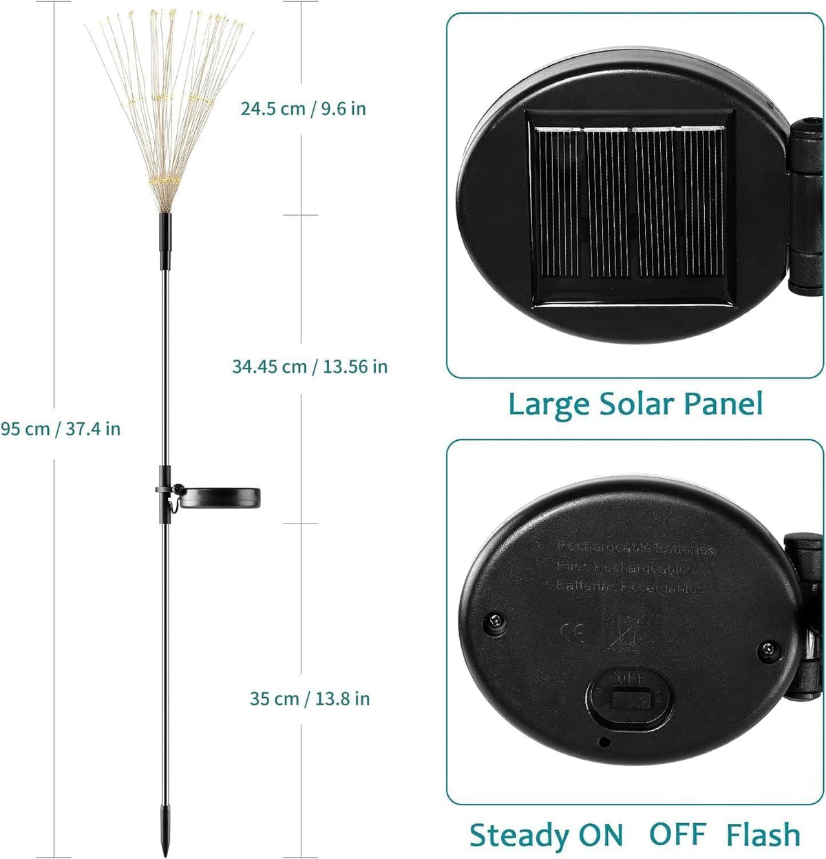 JJGoo Solar Firework Lights, 2 Pack 120 LEDs 2 Lighting Modes Solar Garden Lights Outdoor Waterproof for Yard Patio Walkway Pathway Party Wedding Christmas Decorative - Orange and Purple
