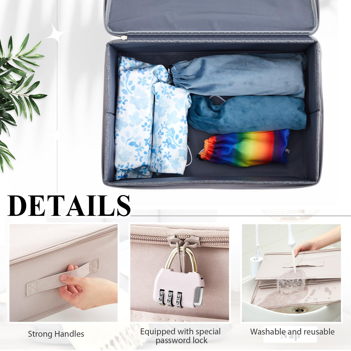 Briwooody Discreet Lockable Toy Bag Storage Organizer Toy Bag Storage Bins Case with Zipper Lid for Women and Men Clothes Container(Light Purple,15 x 10 x 6.3 Inch)