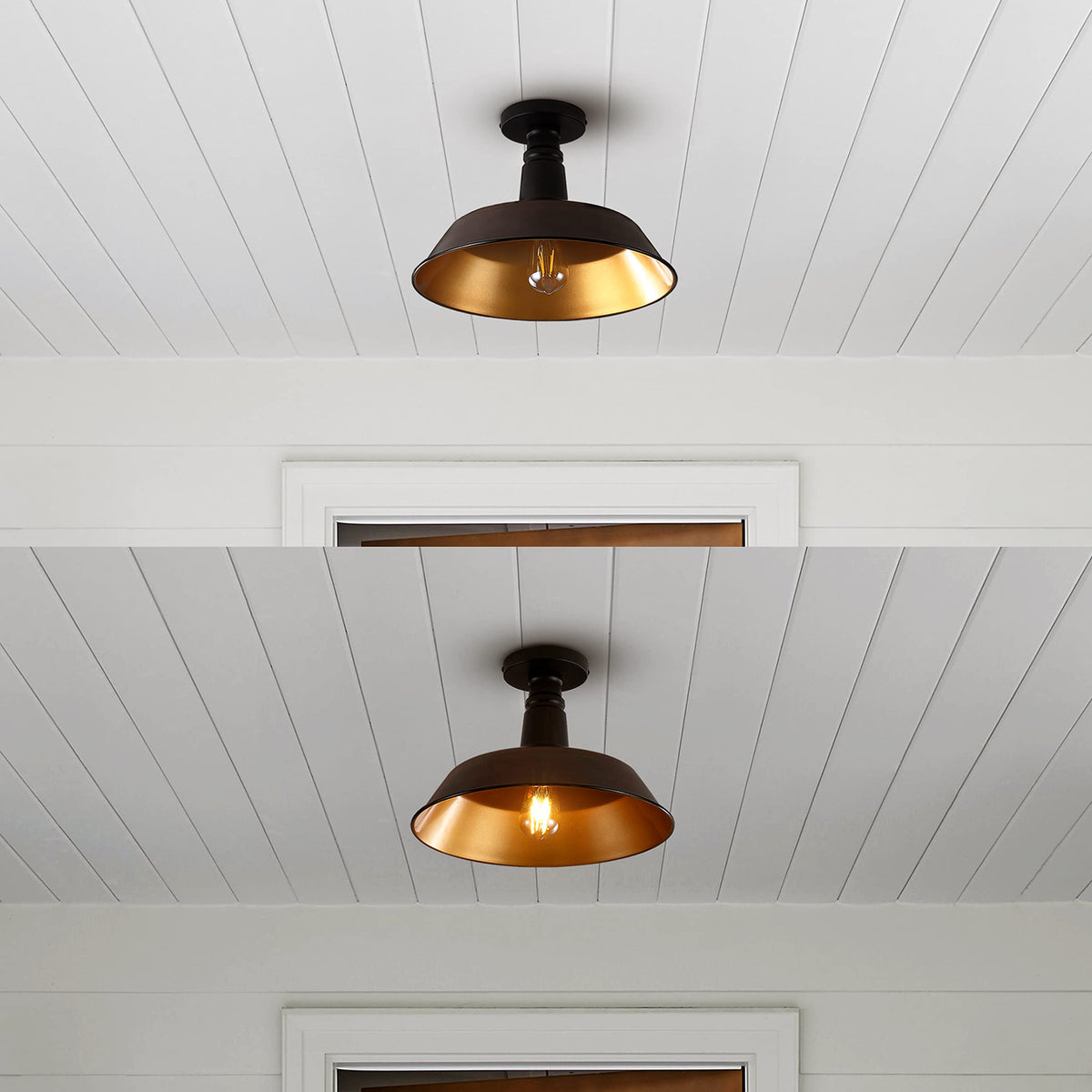JONATHAN Y Camila 14in 1-Light LED Semi Flush Mount, Iron, Oil Rubbed Bronze/Copper, Model JYL7617G