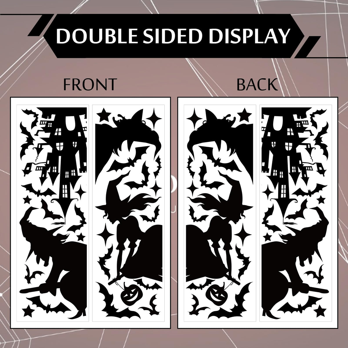JarThenaAMCS Extra Large Halloween Window Clings Black Witch Castle Bat Window Stickers Double-Sided Glass Decals for Home Classroom Office Party Decoration, 4 Sheets