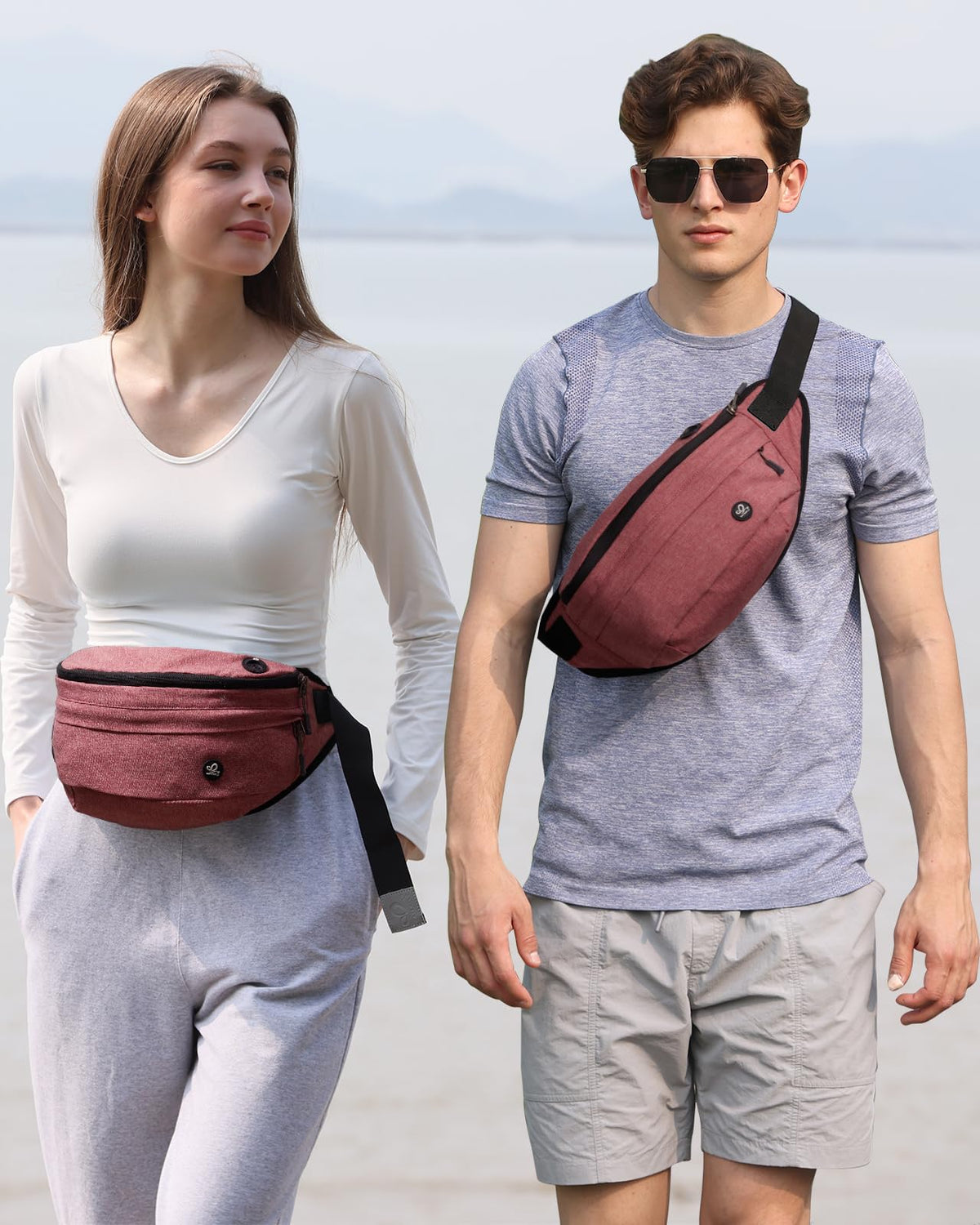 WATERFLY Fanny Pack for Men Women Water Resistant Large Hiking Waist Bag Pack for Running Walking Traveling (Light Red),16.5 x 4.3 x 6 inches,ONJ05
