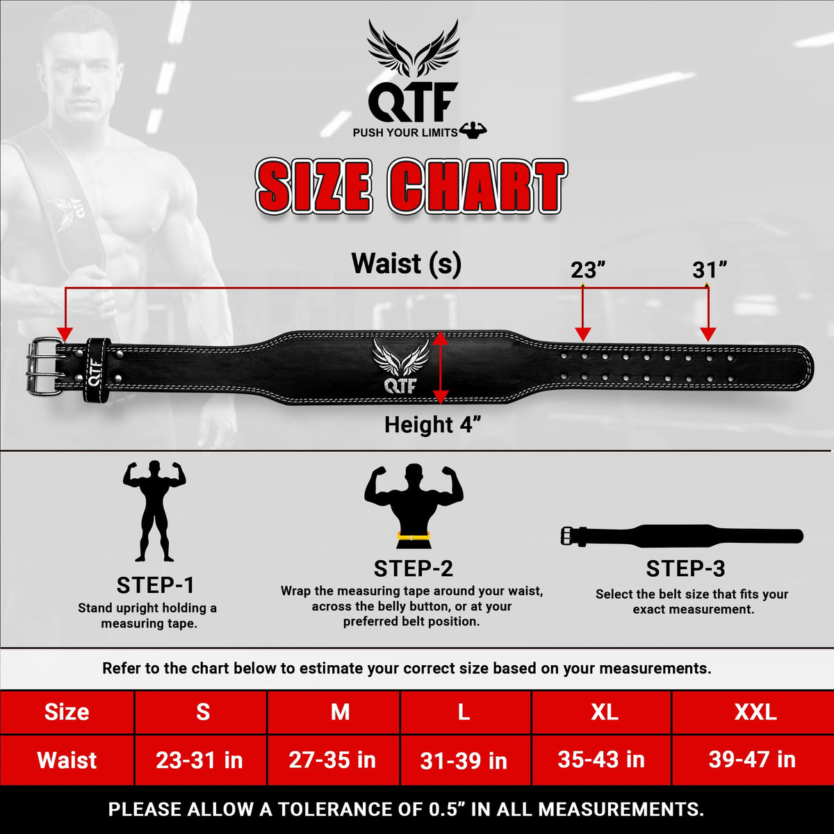 QTF Weight Lifting Belt Gym Exercise Workout, 4 inch Leather Padded Lumbar Back Support Men Women, 9 double Adjustable Holes, Powerlifting Bodybuilding Deadlift, Squat Fitness Strength Training Belt (Power-Belt, Small)