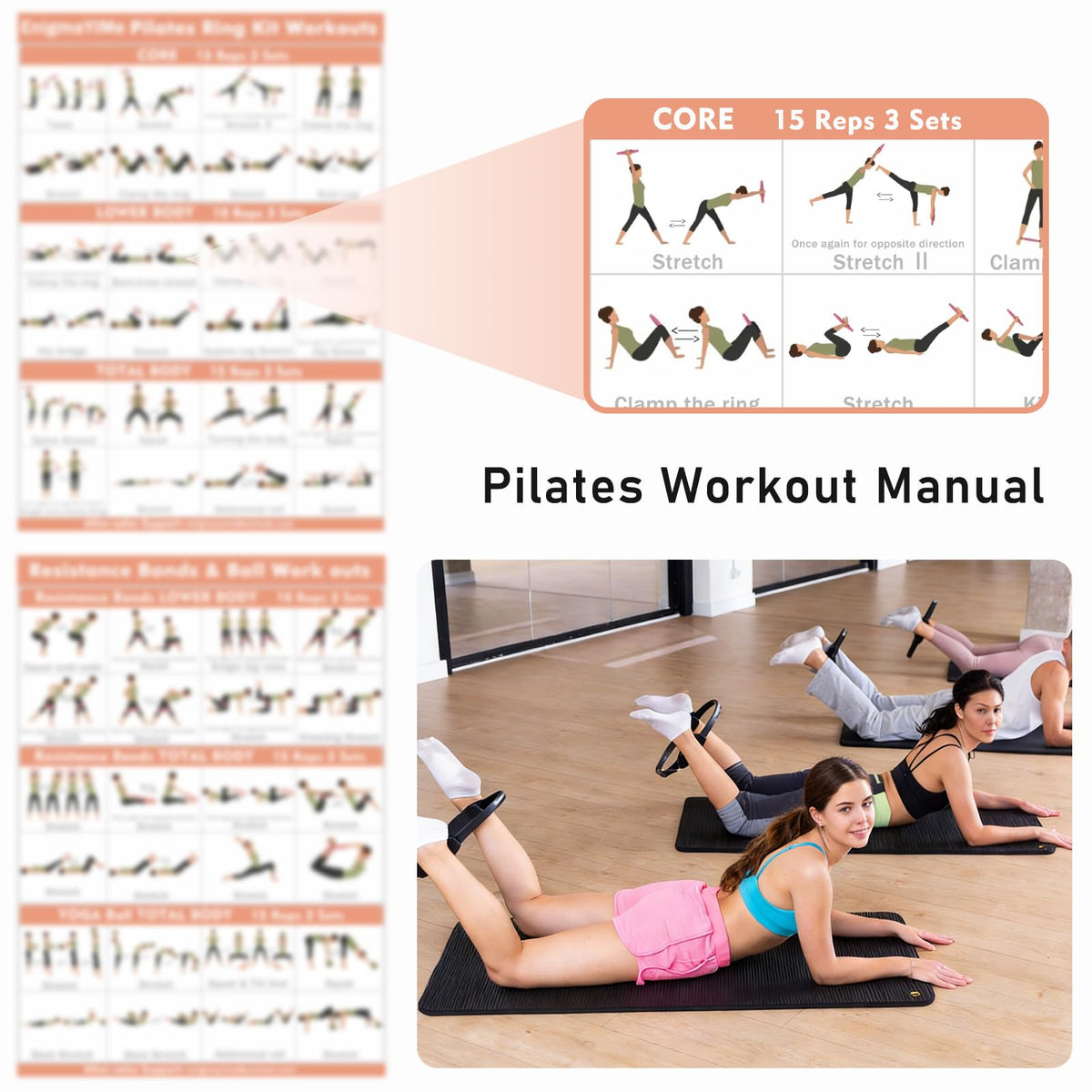 Pilates Ring Kit with Adjustable Ankle Wrist Weights, Resistance Bands, Pilates Equipment Ball for Home Workout to Tone, Sculpt and Strengthen, Fitness Magic Circle Rings for Yoga Women (Beige)