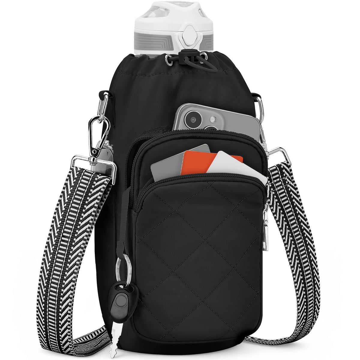 SYTRAH Water Bottle Bag Crossbody,Insulated Water Bottle Purse Crossbody Water Bottle Holder with Strap 40 oz, Sling Bag for Walking Hiking, Black