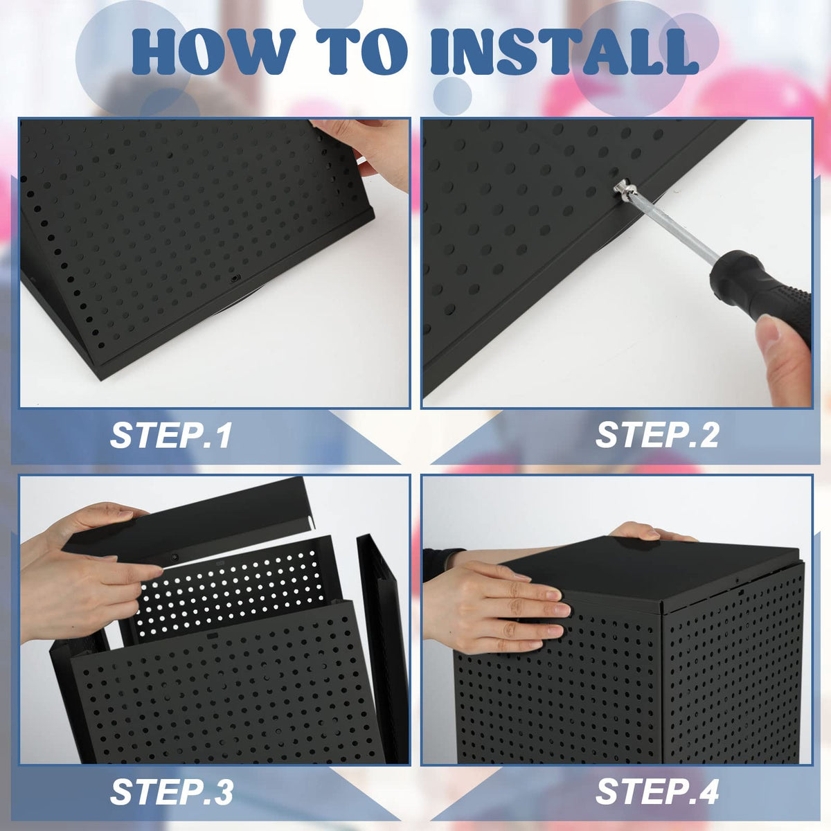 Geelin Metal Pegboard Display with Pegboard Hooks, 9.8 x 9.8 x 20.5 In Rotating Display Stand Display Racks for Craft Shows Pegboard Organizer with Peg Hooks for Jewelry Organizing Retail (Black)