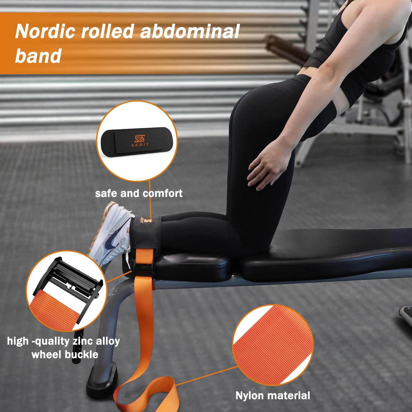 SEBIT Hamstring Curl Strap,59 inches Adjustable Squat Strap Foot Dumbbell Strap,Exercise Strap Assisted Leg Curl Strap Leg Tibialis Raises Workout for Outdoor(Dark Golden Orange)