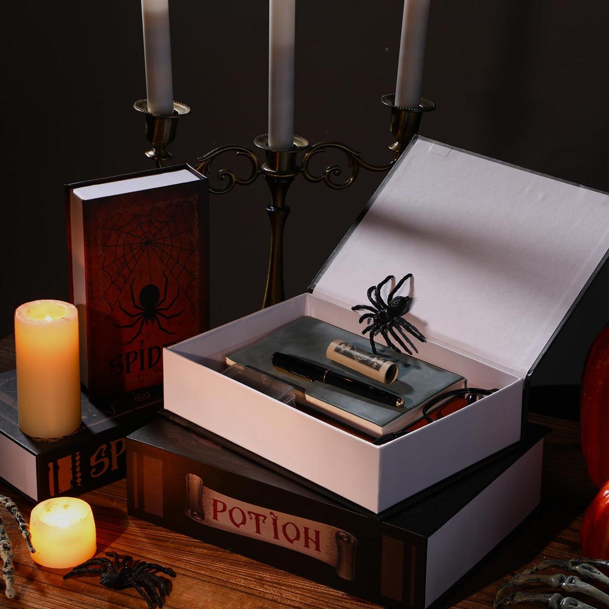 Sabary Set of 4 Decorative Books Boxes Faux Books Stacked for Coffee Tables Modern Home Bookshelves DIY Crafts Decor (Skull Style)