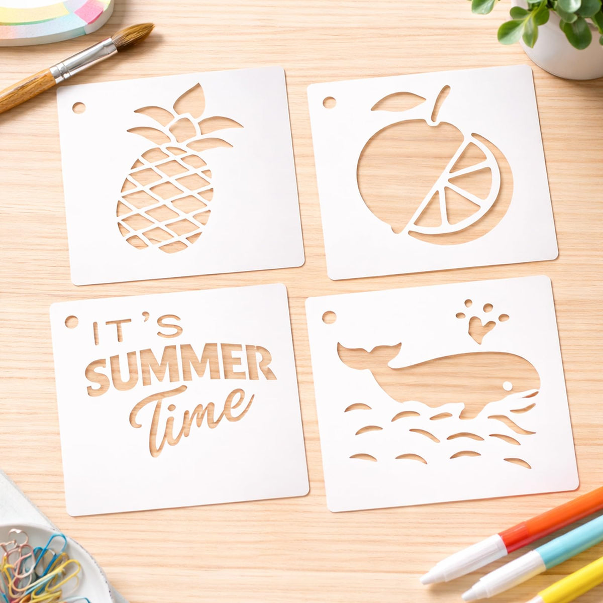 80 Pcs 3 Inch Summer Stencils for Painting, Reusable Beach Ocean Stencils for Wood, Wall, Canvas & Cards, Tropical DIY Crafts Decor