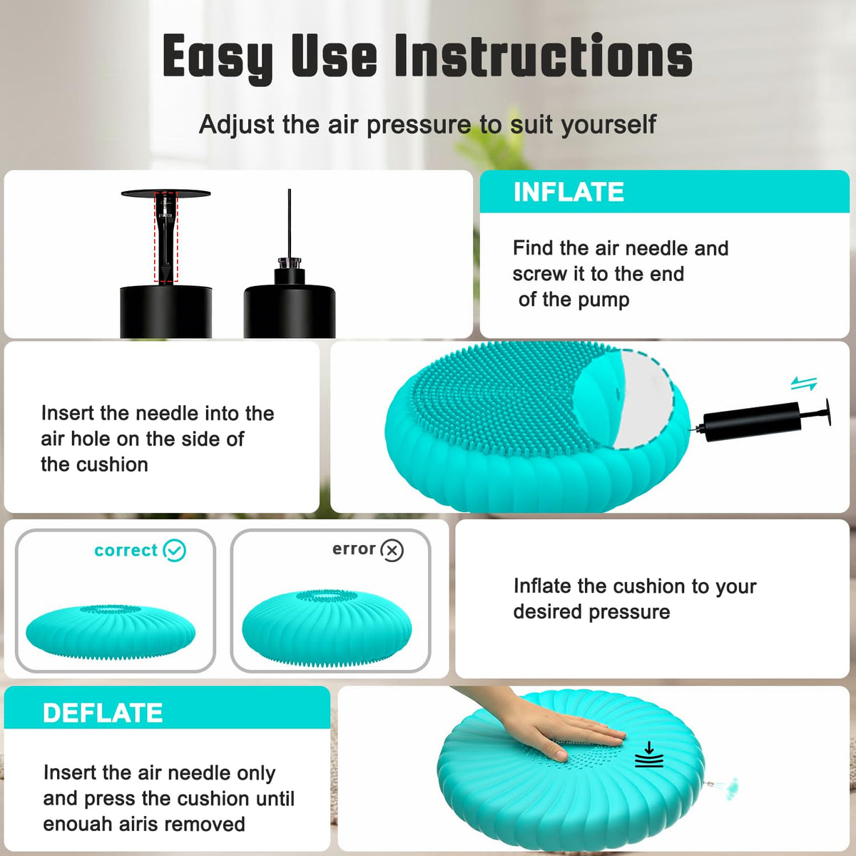 Hanstuten Wobble Cushion Core Balance Disc, Inflated Wiggle Seat Cushion to Improve Sitting Posture & Stay Focused, Non-slip Balance Pads for Physical Therapy & Core Strength(1Turquoise)