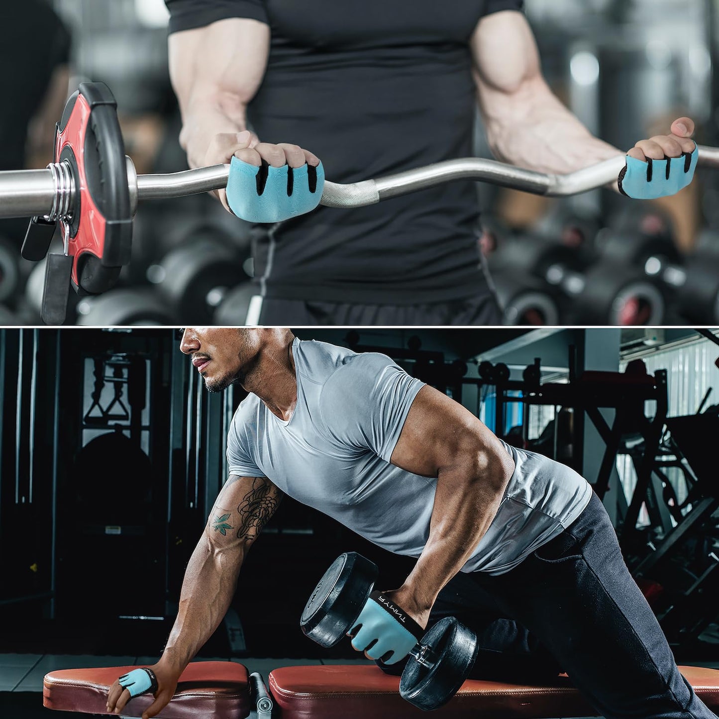 RYMNT Minimal Workout Gloves,Short Micro Weight Lifting Gloves Grip Pads with Full Palm Protection & Extra Grip for Men Women Weightlifting,Gym,Cross Training,Powerlifting,WODs.Aqua-Small